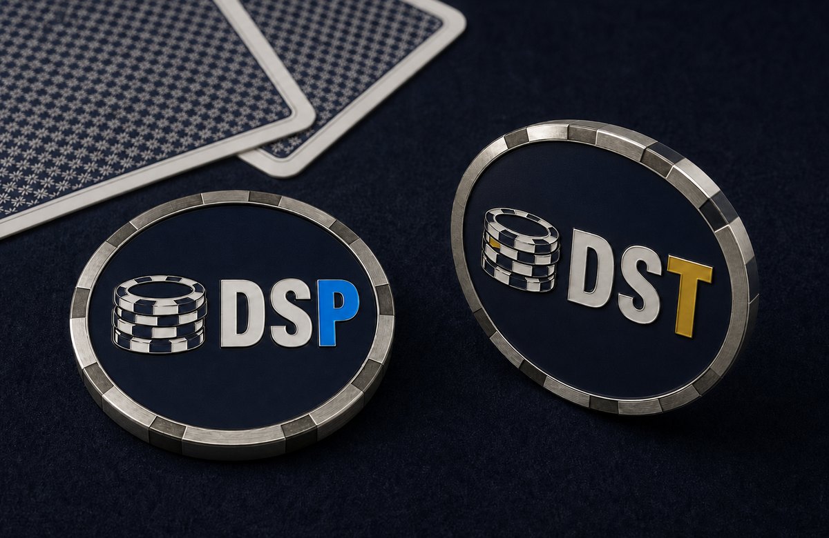 Custom DSP and DST poker chips on felt