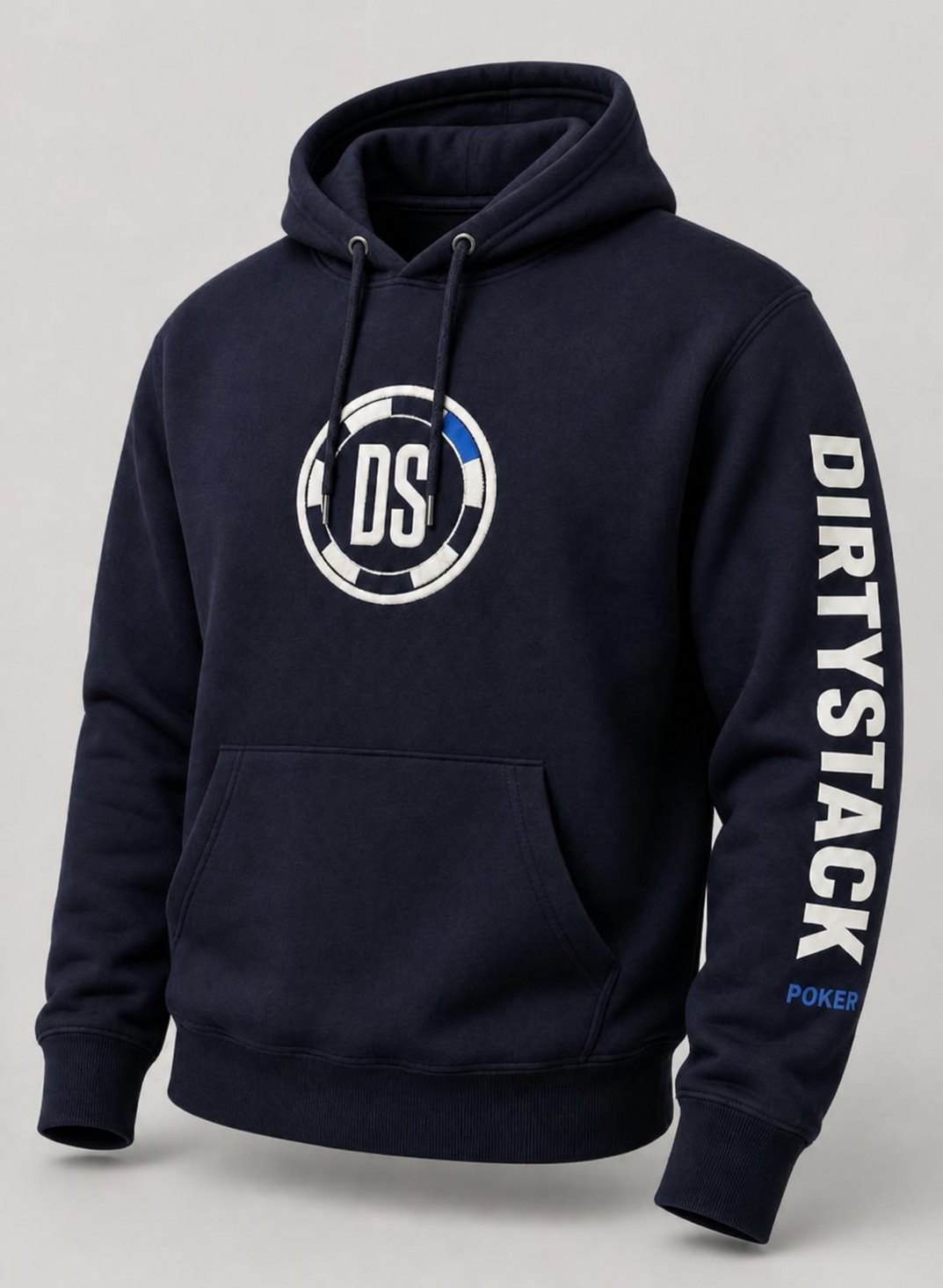 Navy hoodie with crest and sleeve print