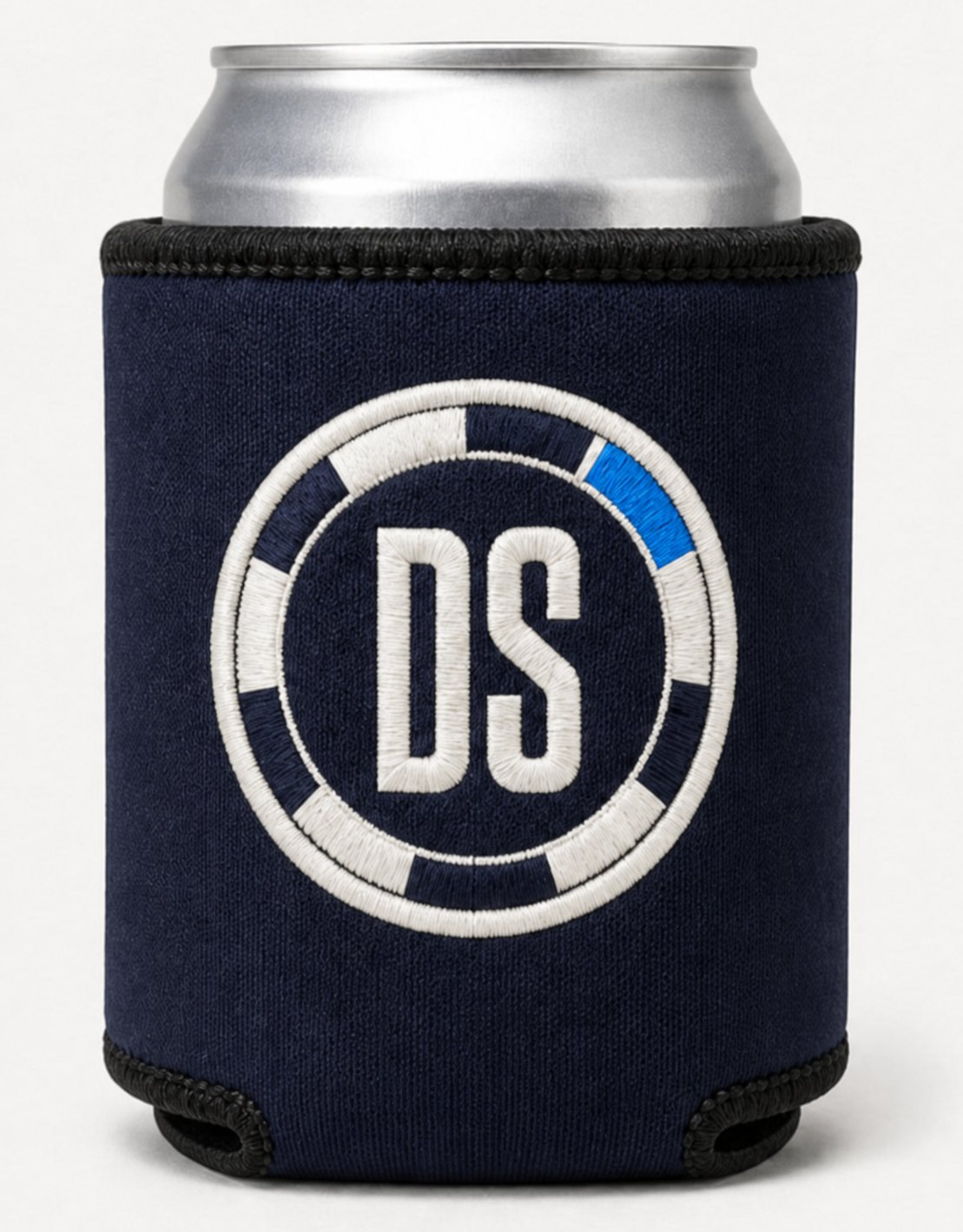 Navy koozie with embroidered crest