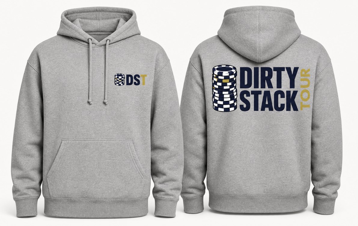 Heather gray hoodie with Tour lockup back print